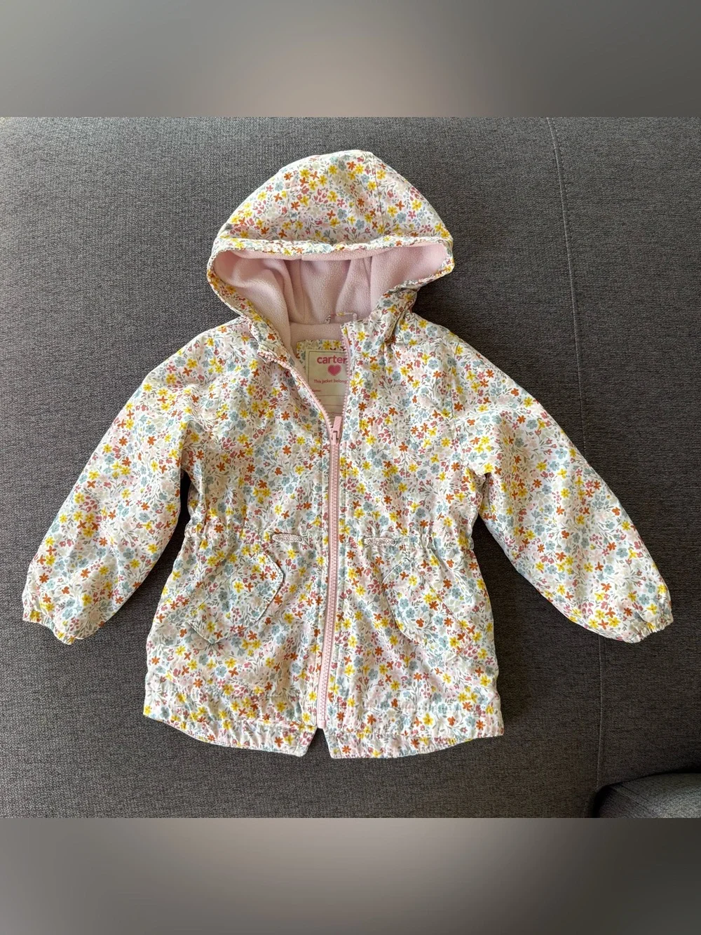 Carter's Floral Hooded Jacket Pink Yellow Cottagecore Outdoor Girls 3T